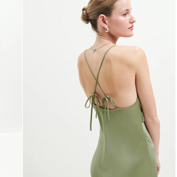 Reformation Madrigal Satin Dress in Artichoke - Picture 2 of 16